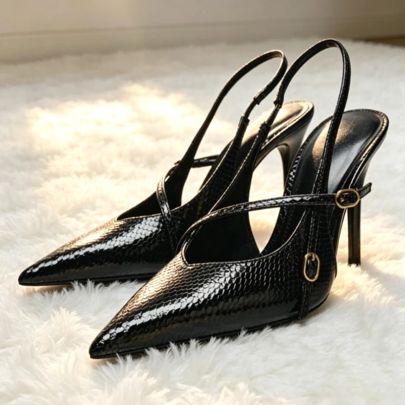 Slingback Heel Formal - Sexy Pointed Toe Textured Leather High