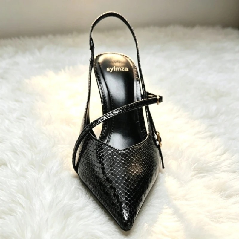 Sexy Pointed Toe Textured Leat - Slingback Heel Formal ulasan dan harga
