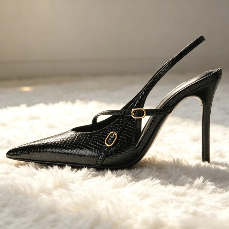 Sexy Pointed Toe Textured Leat - Slingback Heel Formal ulasan dan harga