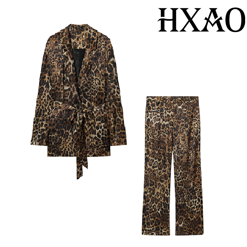 HXAO Leopard Pants Sets 2 Piec - Women'S Formal Wear Pants ulasan dan harga