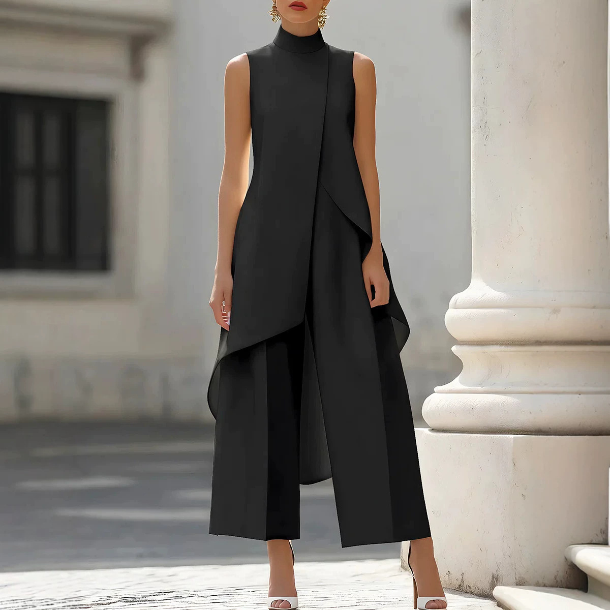 Women Stand Neck Sleeveless La - Women'S Formal Wear Pants ulasan dan harga