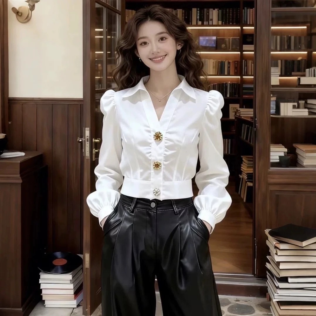 Elegant White Shirt V Neck Blo - Women Formal Office Wear Tops ulasan dan harga