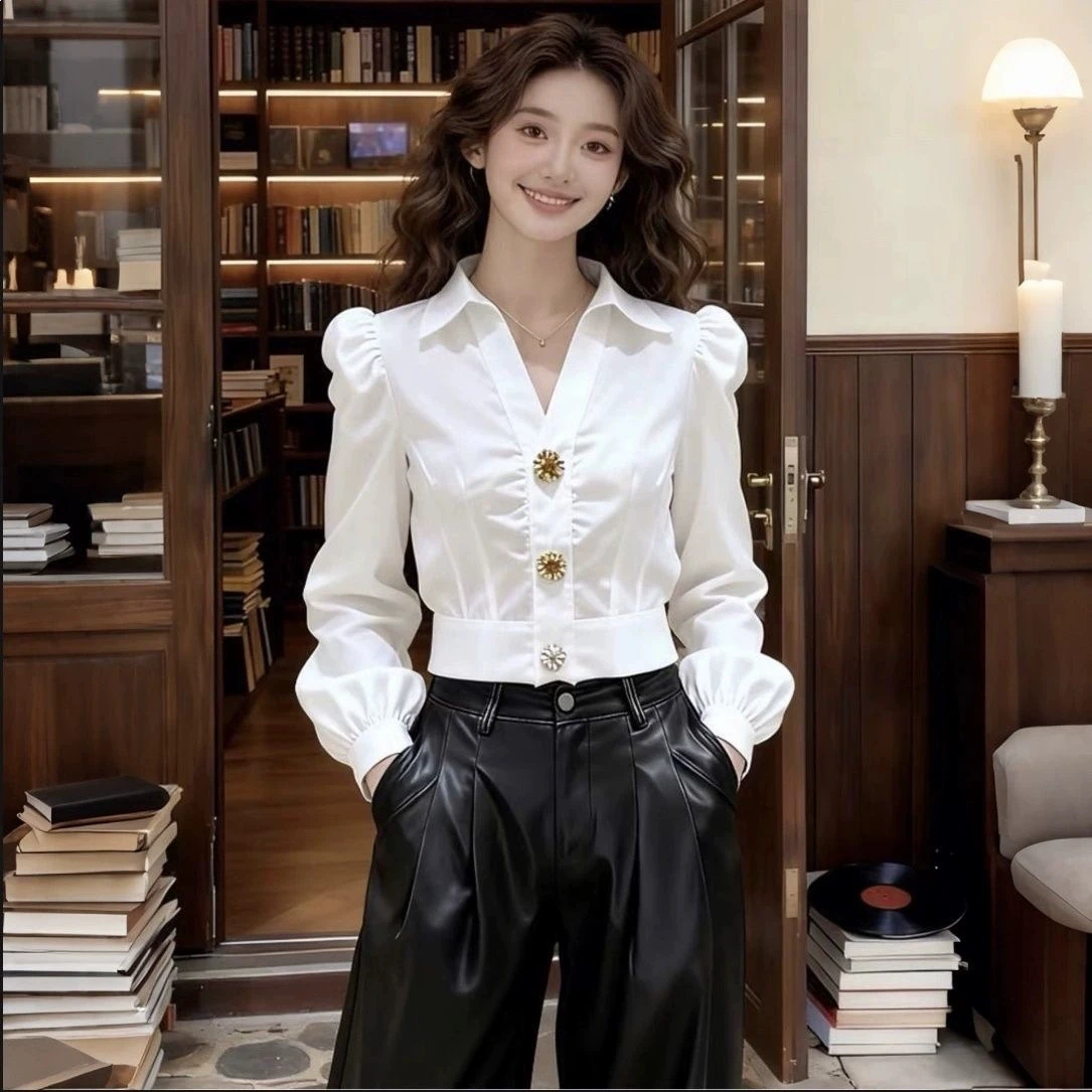 Elegant White Shirt V Neck Blo - Women Formal Office Wear Tops ulasan dan harga