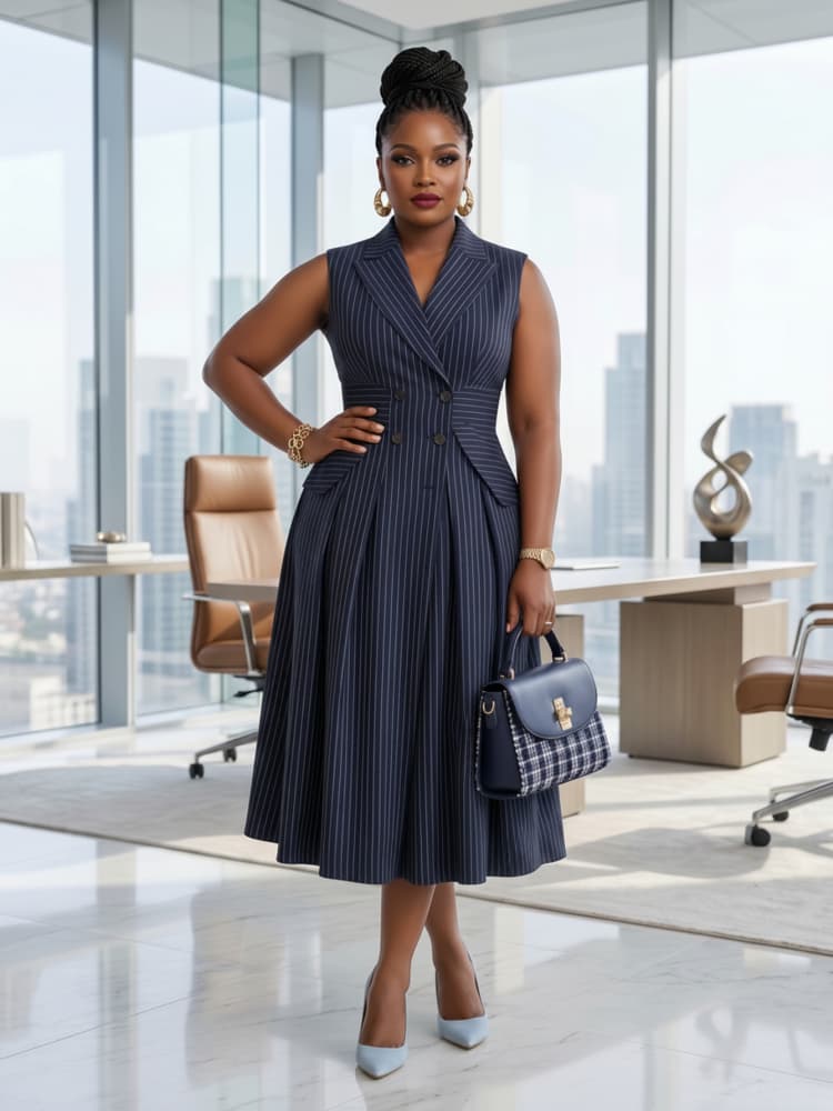Plus Size Lapel Sleeveless Dou - Women Formal Office Wear Tops ulasan dan harga