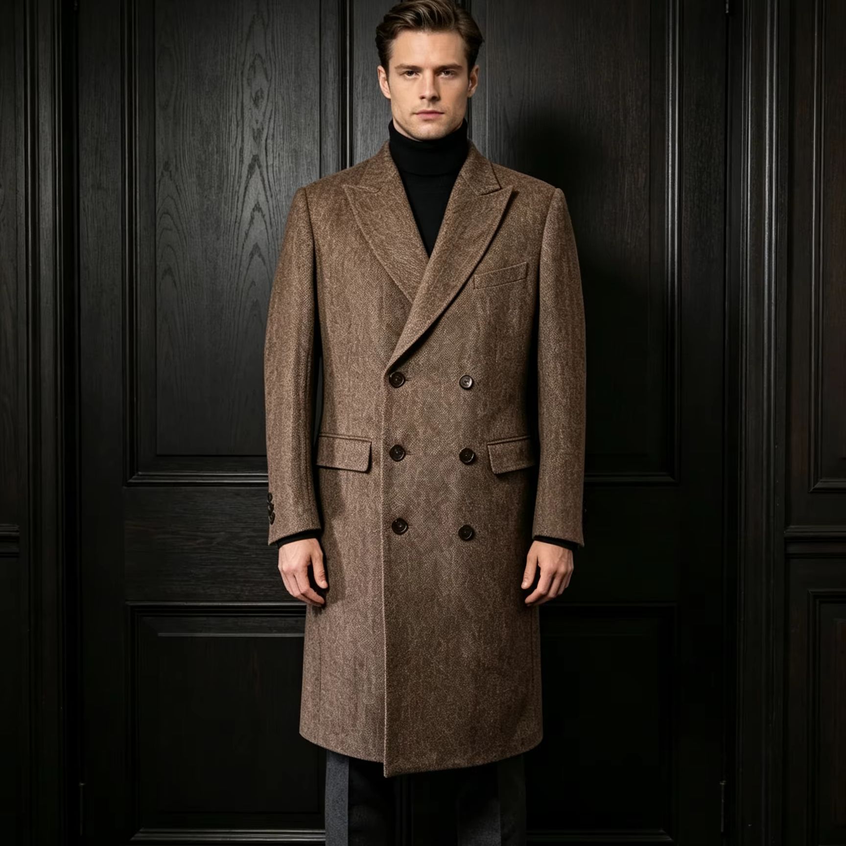 Men 100% Pure Wool Long Overco - Trench Coat Formal ulasan dan harga