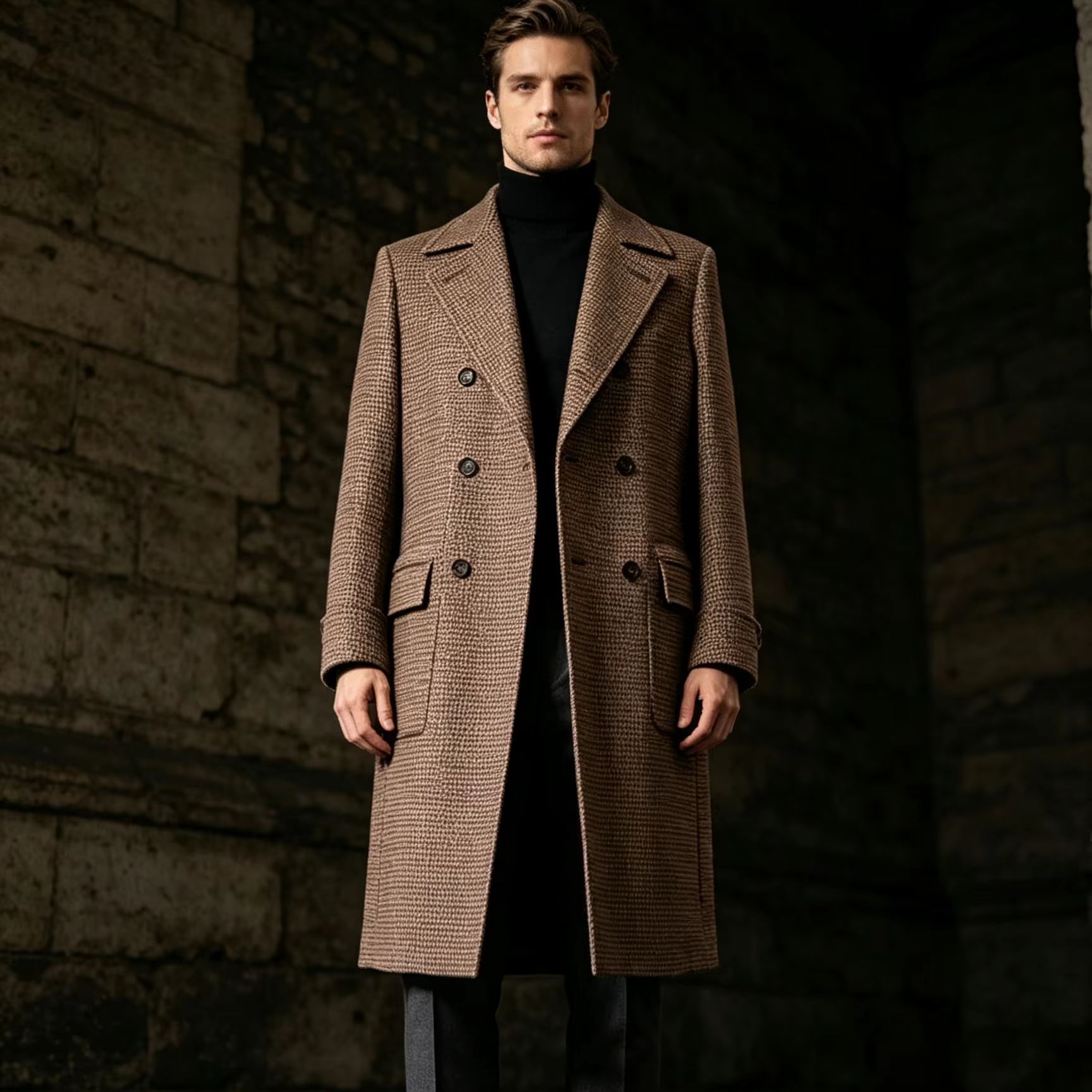 Men 100% Pure Wool Long Overco - Trench Coat Formal ulasan dan harga