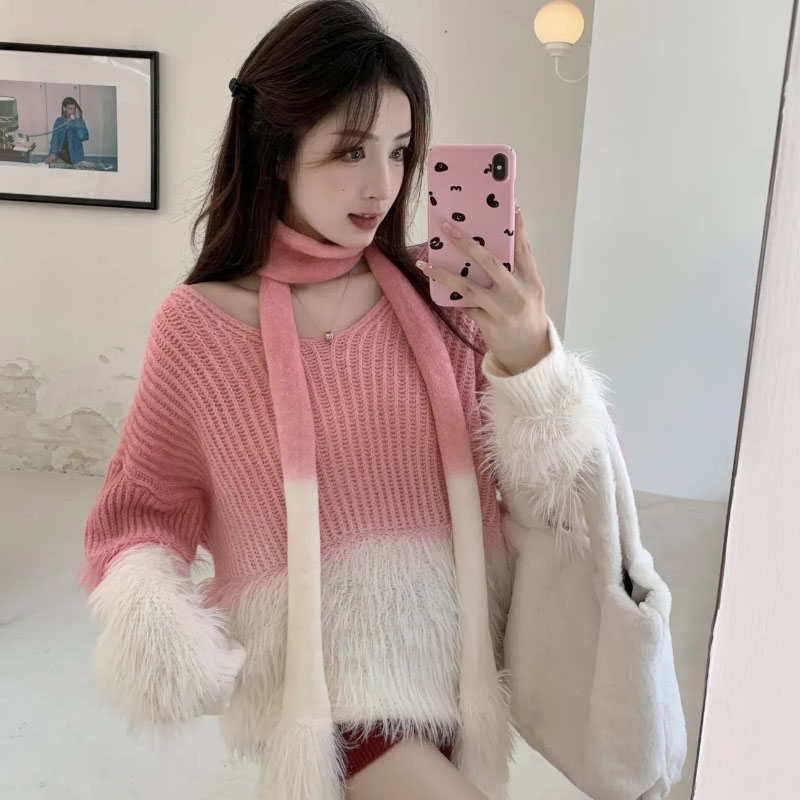 Women's Gradient V-Neck Sweate - Cashmere Sweater Formal ulasan dan harga