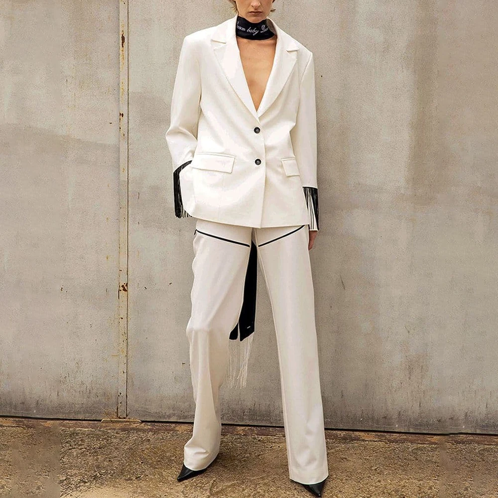 Fashion White Two Piece Sets L - Women Formal Wear Without Blazer ulasan dan harga