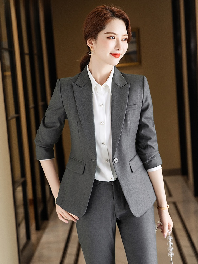 Gray Suit Set for Women Spring - Women Formal Wear For Interview ulasan dan harga