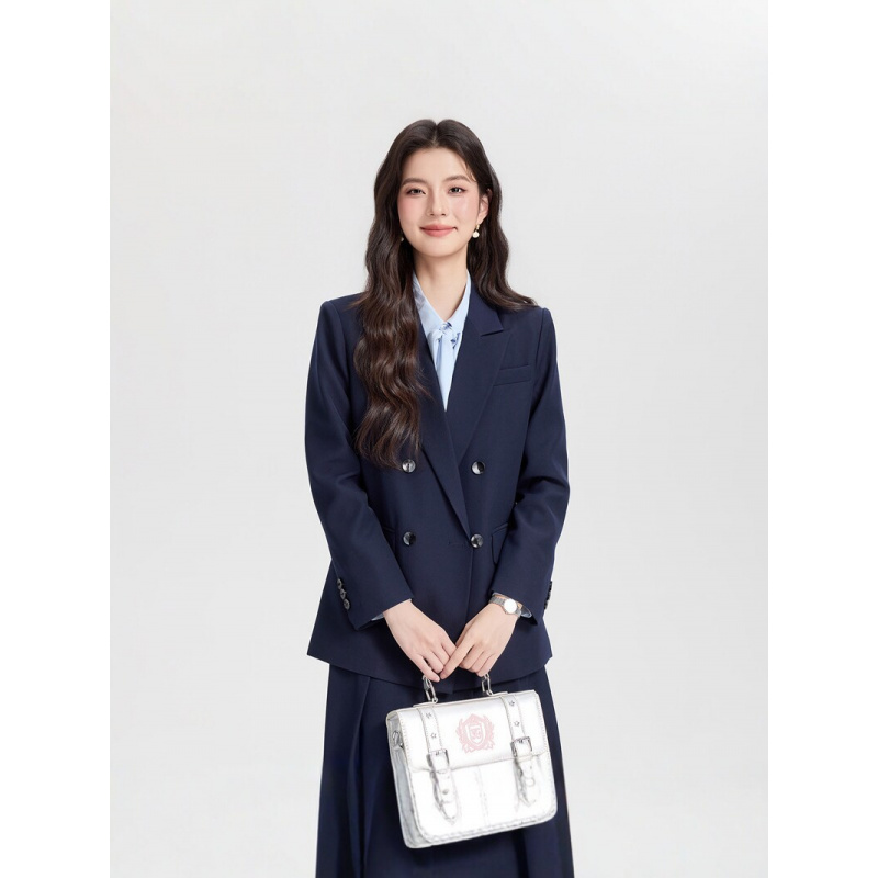 Navy blue double-breasted wome - Women Formal Wear For Interview ulasan dan harga