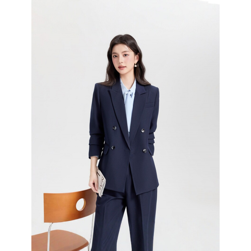 Navy blue double-breasted wome - Women Formal Wear For Interview ulasan dan harga