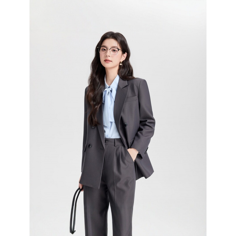 Navy blue double-breasted wome - Women Formal Wear For Interview ulasan dan harga