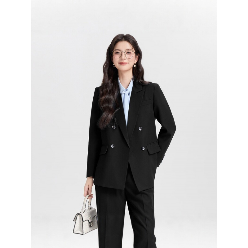 Navy blue double-breasted wome - Women Formal Wear For Interview ulasan dan harga