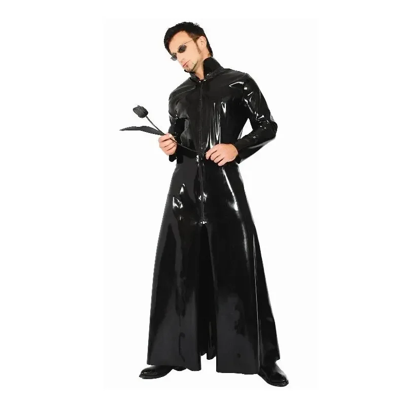 Unisex Black Long Glossy Leath - Trench Coat Formal ulasan dan harga