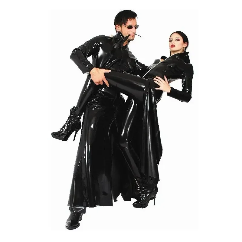 Unisex Black Long Glossy Leath - Trench Coat Formal ulasan dan harga
