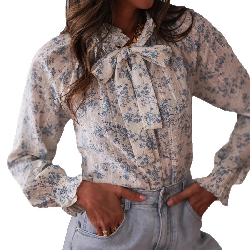 Womens Wear Bow Fashion Printe - Women Formal Office Wear Tops ulasan dan harga