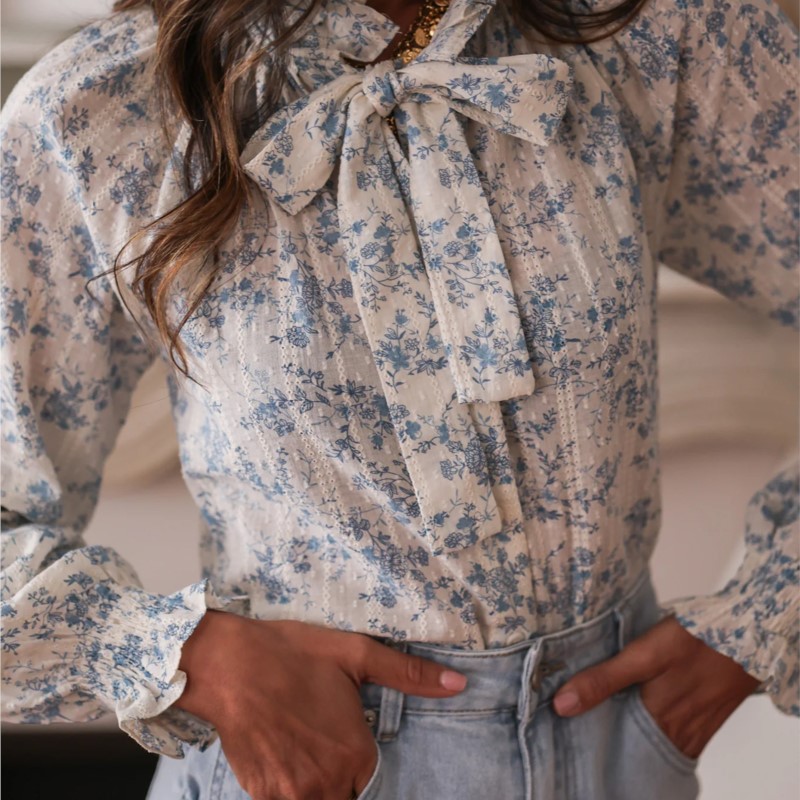 Womens Wear Bow Fashion Printe - Women Formal Office Wear Tops ulasan dan harga