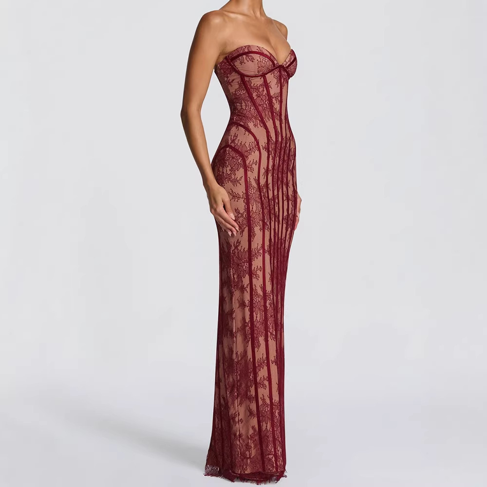 Strapless Bodycon Maxi Dress f - Women Formal Party Wear Dress ulasan dan harga
