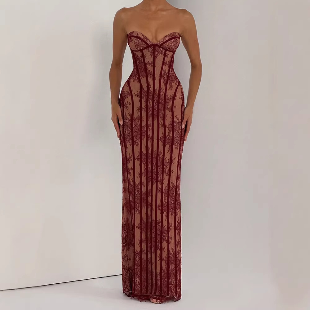 Strapless Bodycon Maxi Dress f - Women Formal Party Wear Dress ulasan dan harga