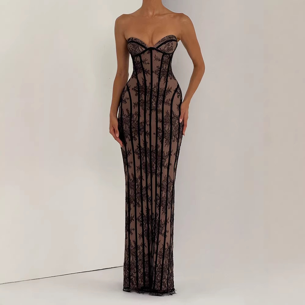 Strapless Bodycon Maxi Dress f - Women Formal Party Wear Dress ulasan dan harga