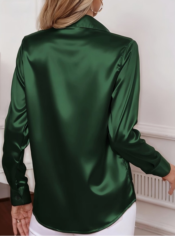 Women Satin Lapel Collar Blous - Women Formal Office Wear Tops ulasan dan harga